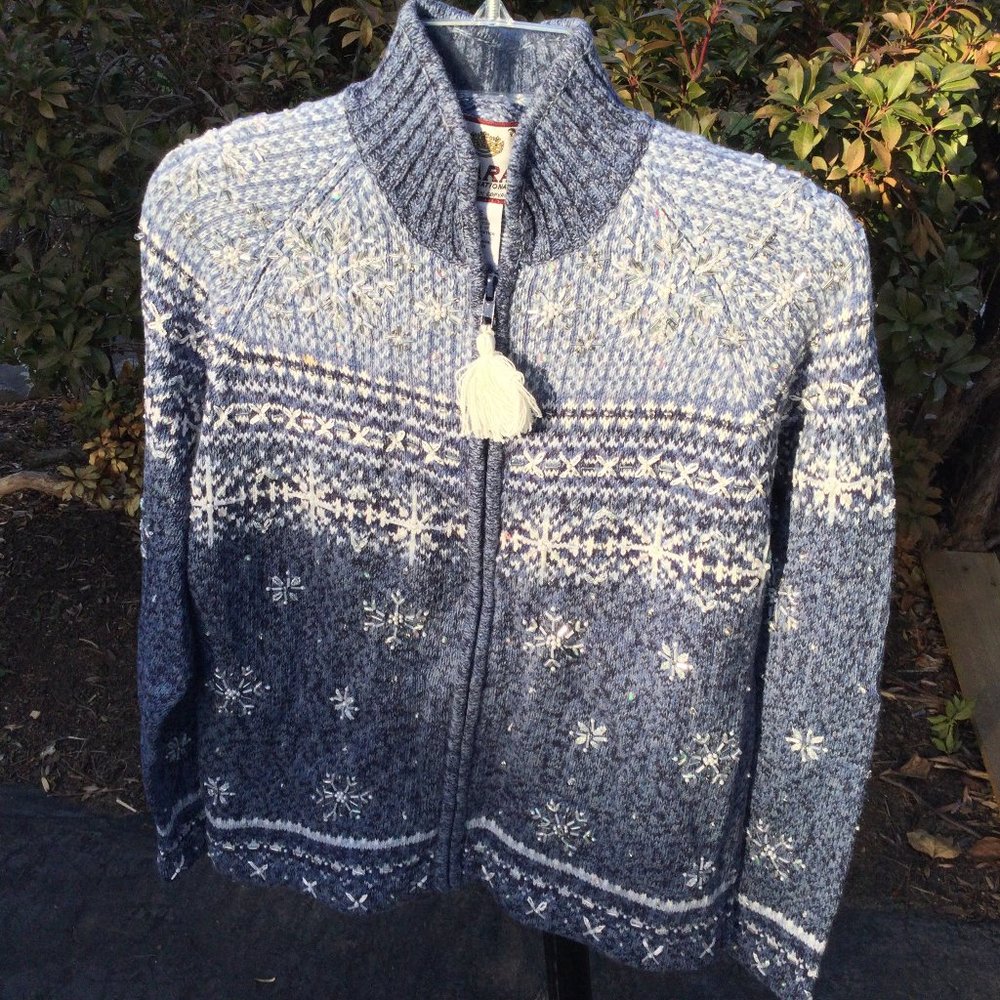 Tiara Sequin Embroider Art-Dec Zip Front Cardigan